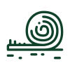 A green icon depicting a rolled-up carpet or floor mat viewed from the side, perfect for representing landscaping services.