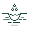 Green outline of a smiling face with three water droplets falling into it, all set against a white background, evoking the refreshing essence of professional landscaping services.