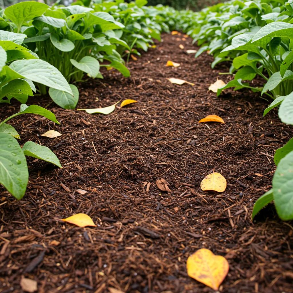 Why Fall Is the Best Time for Commercial Mulch Installation in Vinings GA 1 Close-up of mulch covering soil in a garden bed, illustrating benefits of moisture retention and soil health