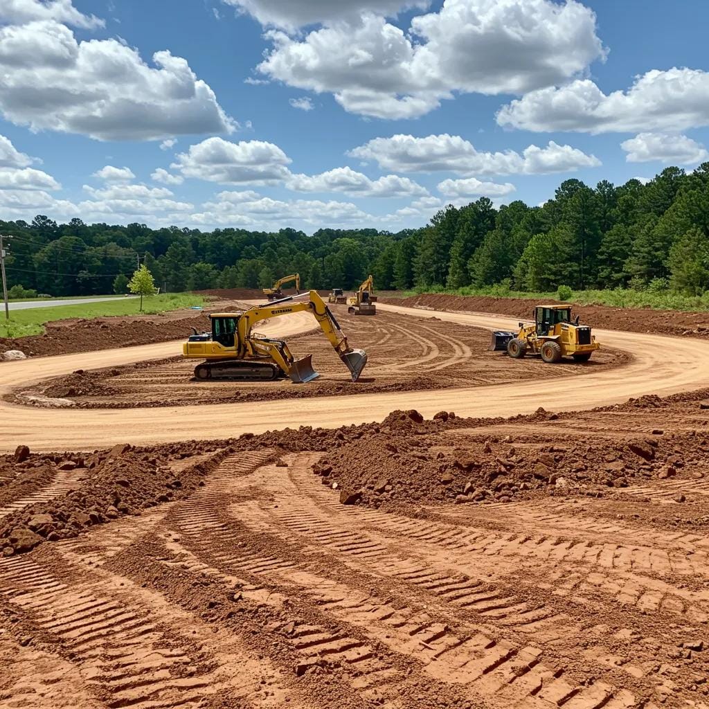 The Role of Commercial Grading Services in Smyrna for Business Landscaping 1 Commercial grading machinery at work in Smyrna, transforming uneven land for business landscaping