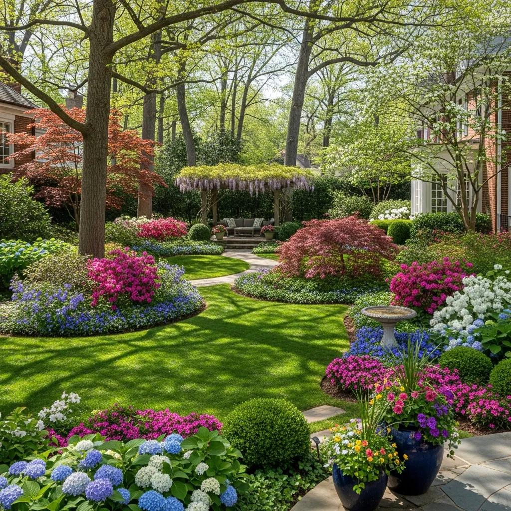 Professional Tree & Shrub Planting Services Atlanta 1 Aesthetic Atlanta landscape with strategically placed trees and colorful shrubs, demonstrating expert planting benefits
