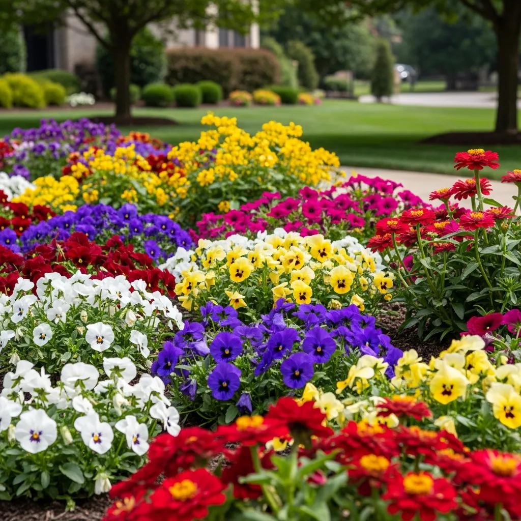 Vibrant seasonal flowers in a garden setting, highlighting the beauty of seasonal color design in Atlanta landscapes