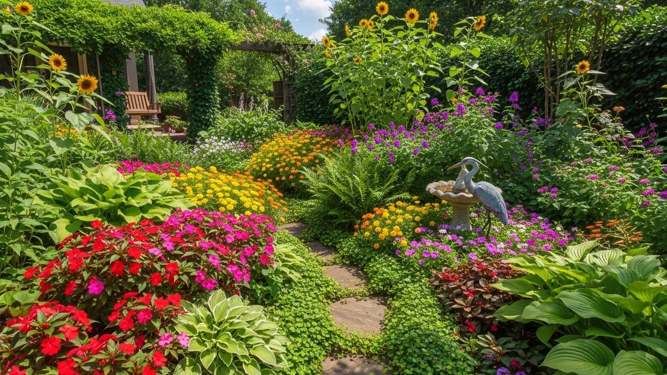 Vibrant summer garden in Atlanta featuring heat-resistant plants and colorful flowers