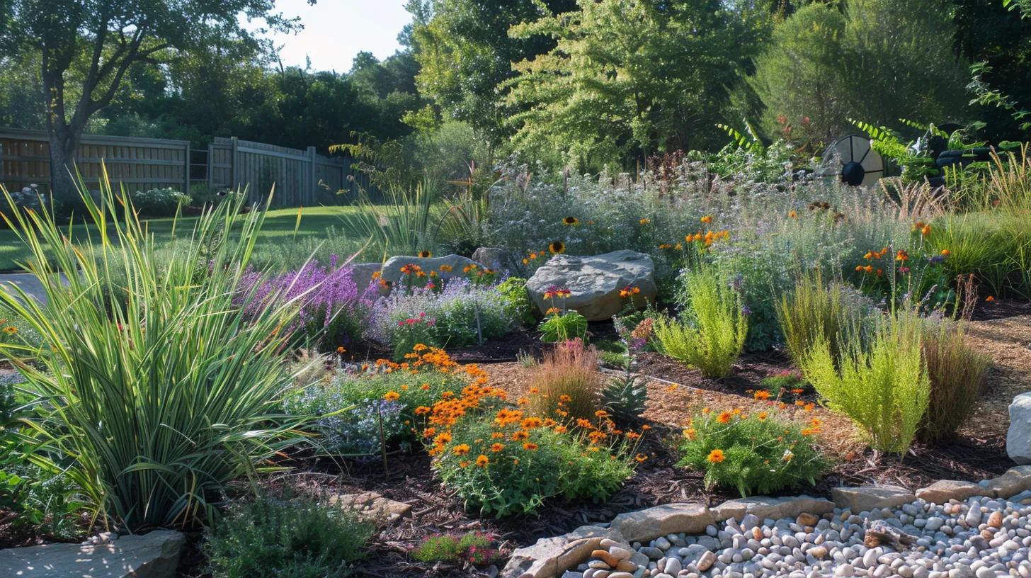 Xeriscaped garden in Atlanta featuring drought-tolerant plants and water-efficient design